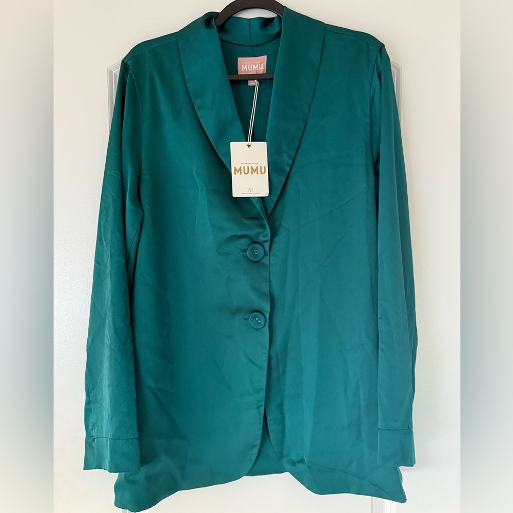 NWT Show Me Your Mumu Felix Blazer – Emerald Green Luxe Satin (XL)